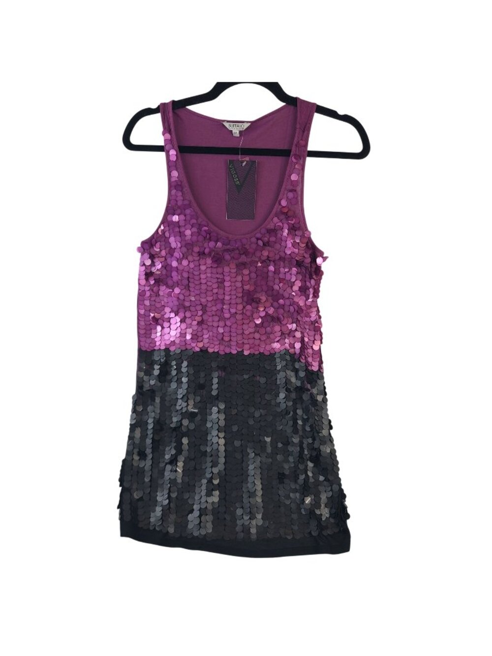 NEW Buffalo David Bitton Women's Purple & Black Sequin Tank Top SIP